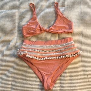 Light coral/Pink high wasted bikini set